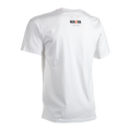 The back of a White cotton T-shirt by Herock Workwear. This White Anubis T-Shirt has the Herock logo printed just below centre top of the T-shirt with a small hanger loop, fixed to the t-shirt with an orange thread, place just above the Herock logo.